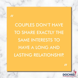 "Couples don't ahve to share exactly the same interests to have a long and lasting relationship."